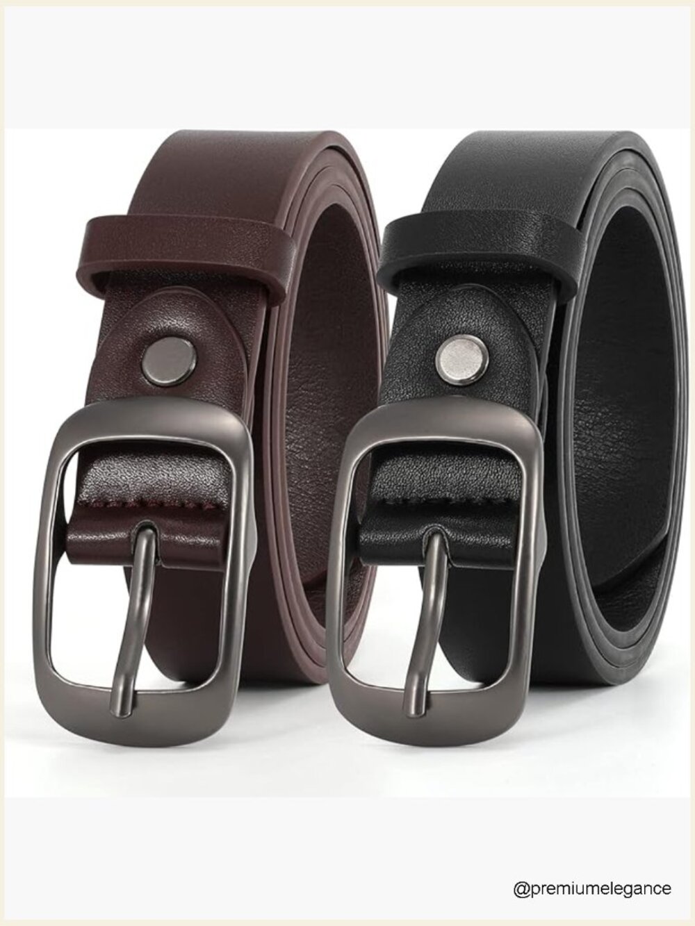 2 Pack Plus Size Genuine Leather Belts with Solid Pin Buckle for Jeans